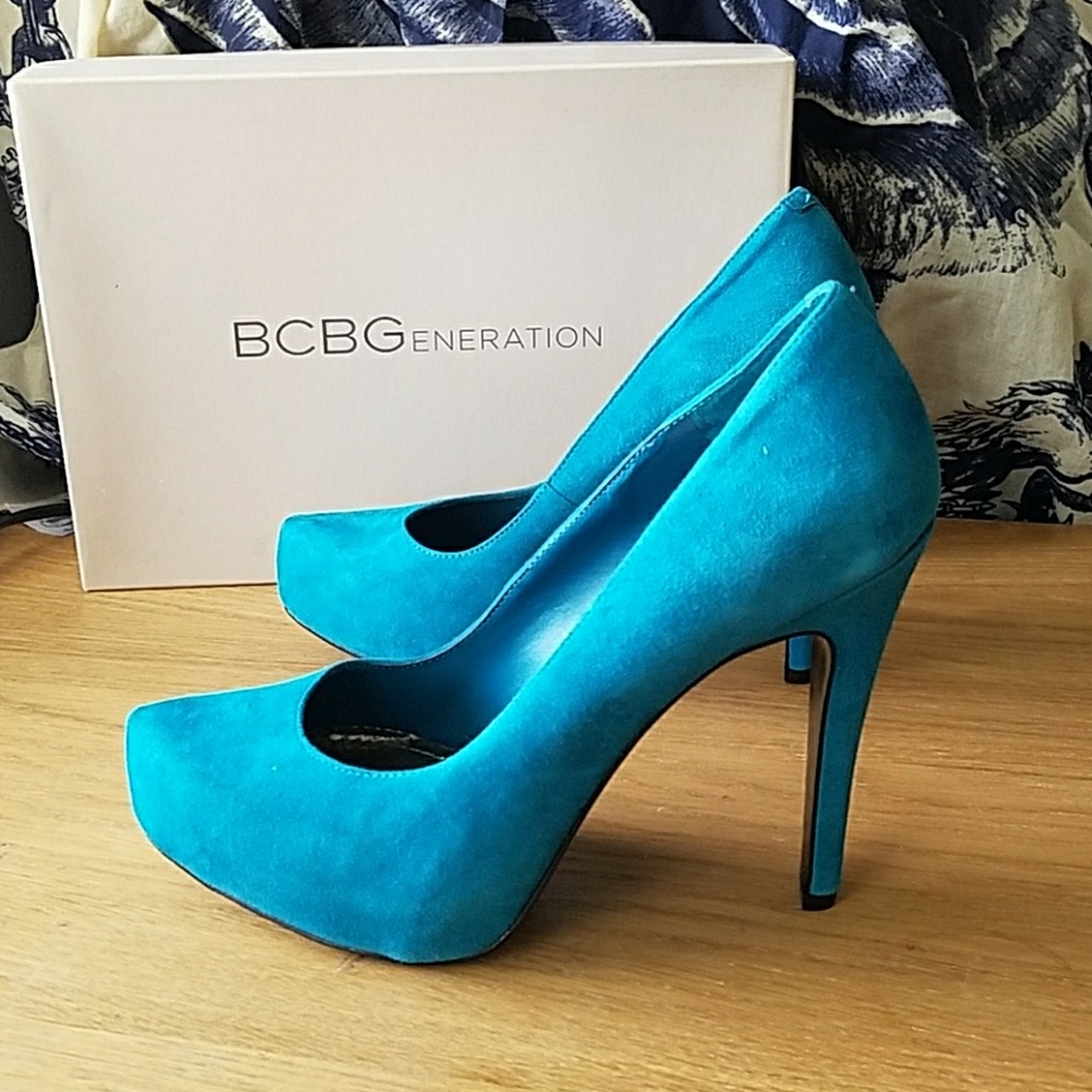 BCBG Teal Suede Platform Heels